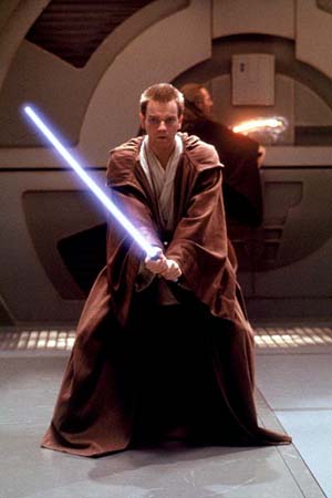 Obi-Wan protects his master, Qui-Gon